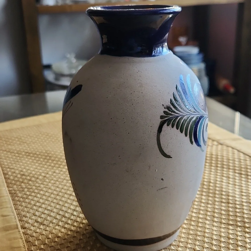 Mexican Pottery Vase With Owl Design Collectible Vintage Tonala Folk Art